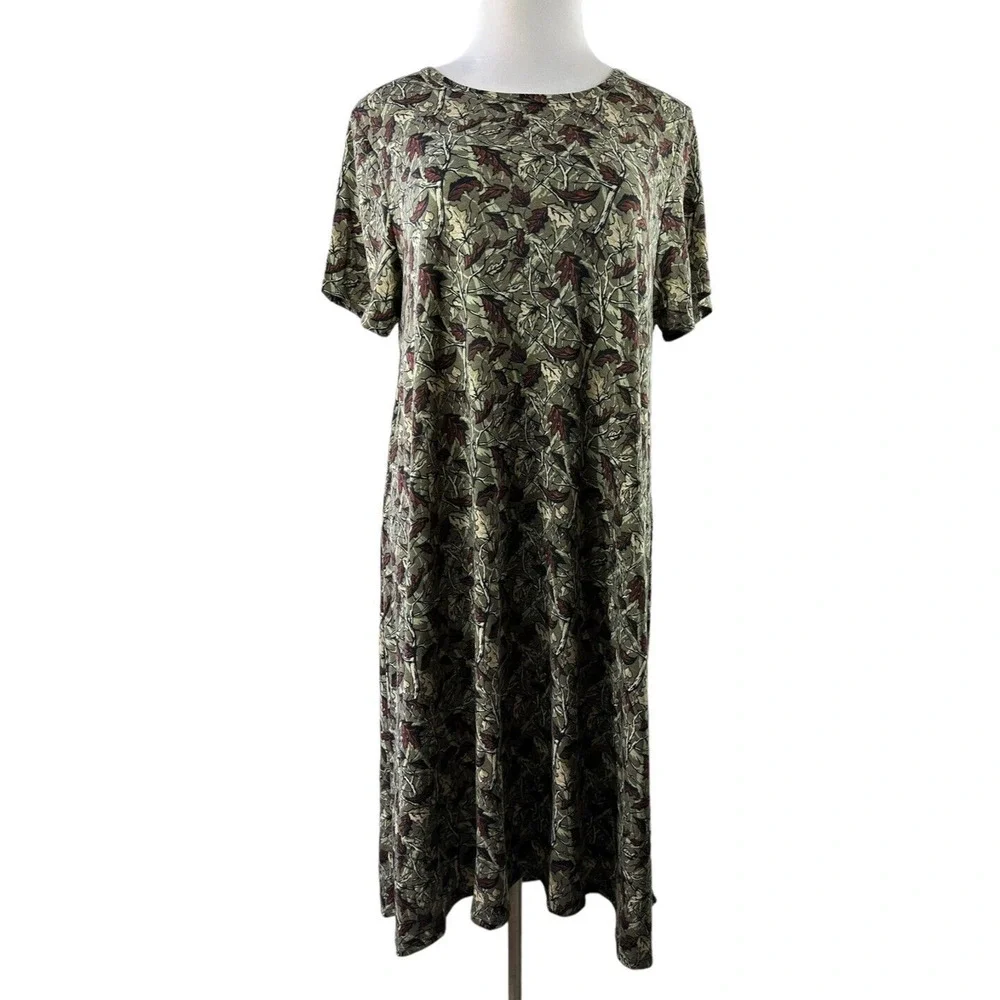 🦄 Lularoe Carly Dress Fall Autumn Leaf Stretch Hi-Lo Short Sleeve Plus Size 3XL - Picture 5 of 6